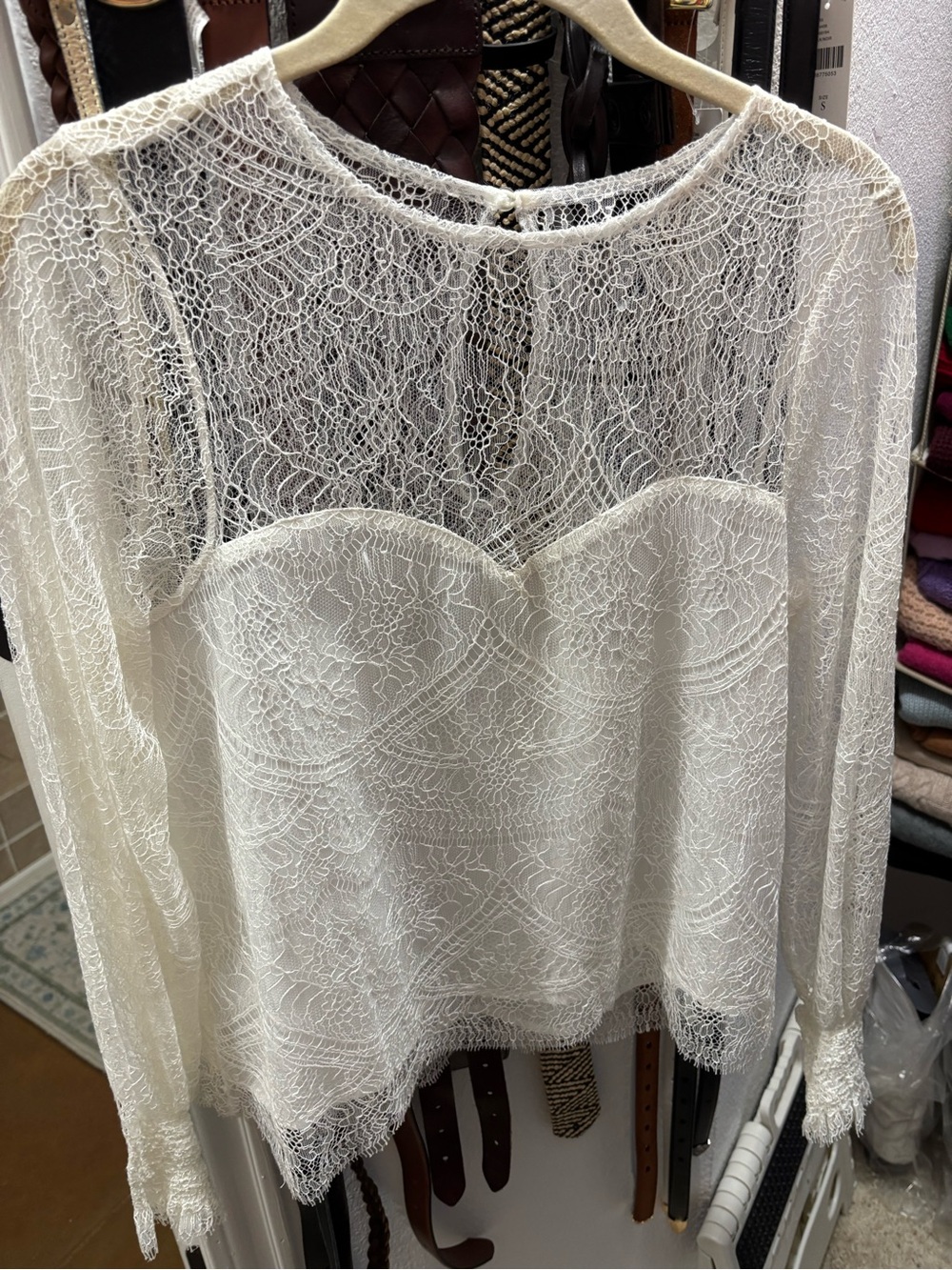 cupcakes & cashmere Ivory Lace Long-Sleeve Sheer Bodice Top